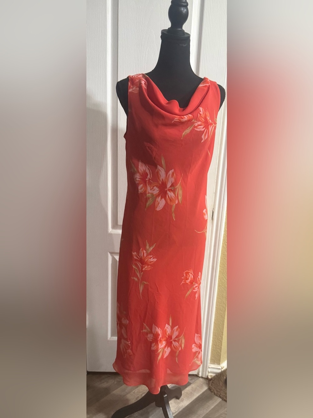 Studio I Red Floral Cowl-Neck Maxi Dress